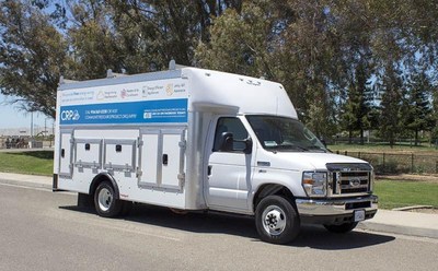 Community Resource Project’s (CRP) new electric truck from Motiv Power Systems post-inspection in their Stockton facility.