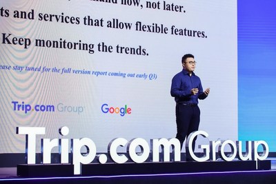 Google China Head of Industry (OTA) Wilson Wu (pictured) announces the joint Travel Trends Report at the Trip.com Group 