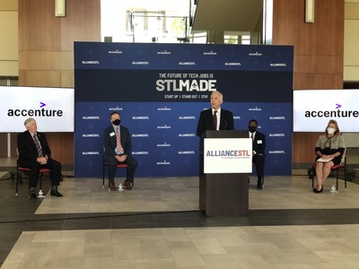 Accenture Federal Services CEO John Goodman announces the company's selection of St. Louis, Missouri, for its newest Advanced Technology Center. The company plans to create 1,400 technology jobs in the region.