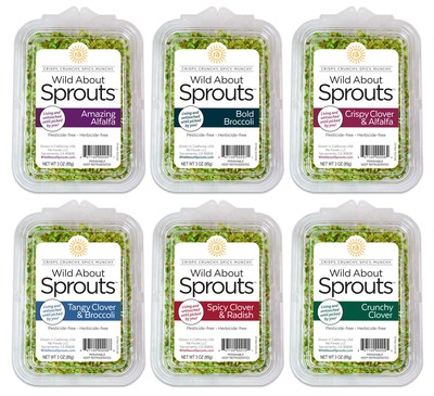 ¡Disfrute las seis versiones coloridas, sabrosas y crujientes de Wild About Sprouts!