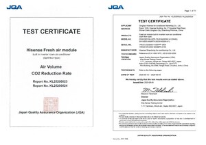 Hisense Air Conditioner Getting World's First JQA's Fresh Air Certification