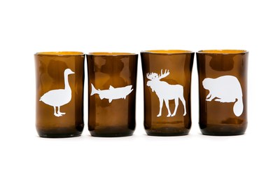 Upcycled beer bottle hand blown glass tumblers (CNW Group/Caribou Home)