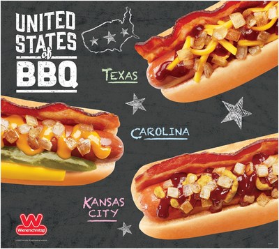 Fire up those taste buds because Wienerschnitzel’s new United States of BBQ Dogs are coming in hot! Topped with the traditional regional fixins from Texas, Carolina, and Kansas City, these saucy new creations will have you feeling all the flavors of summer. Drop by today and dig into a delicious BBQ Dog, the Wienerschnitzel way.