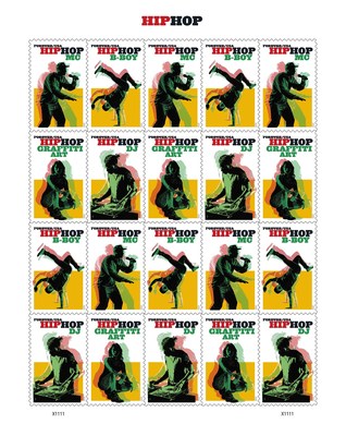 The U.S. Postal Service’s Hip Hop stamps features four elements of hip-hop: DJing, Graffiti Art, MCing and B-Boy