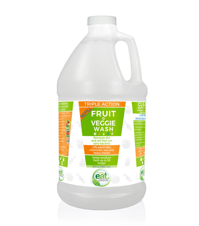 Now, the best-selling Fruit + Veggie wash will be available in an all-new half-gallon value size, perfect for refilling the Eat Cleaner® 12 fl. oz. spray bottle economically and in an eco-friendly way.