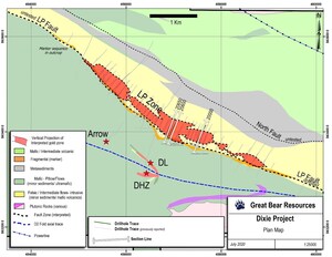 Great Bear Expands LP Fault Gold System at Depth: 10.06 g/t Gold Over 31.25 m, Within 4.07 g/t Gold Over 80.50 m, and 57.32 g/t Gold Over 3.95 m, Within 7.26 g/t Gold Over 53.50 m