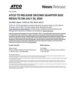 ATCO to Release Second Quarter 2020 Results on July 30, 2020
