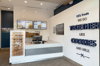 Cookie fans are greeted with a sweet message inside a Tiff's Treats store.