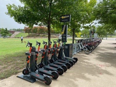 Swiftmile's parking and charging systems for scooters and ebikes.