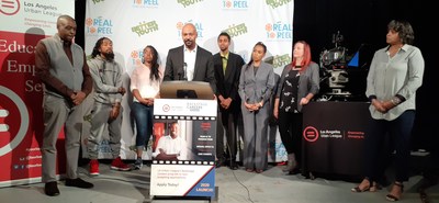 LA Urban League COO, Brian Williams, officially launched Backstage Careers Program at Los Angeles City College surrounded by students from Better Youth and representatives from Hillman Grad Productions, Los Angeles County, and Los Angeles City College's cinema and television department.