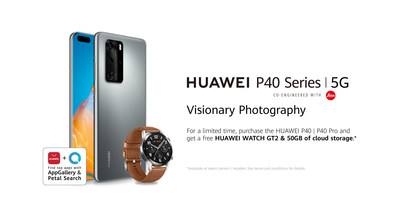 For a limited time, get a free HUAWEI Watch GT2 smartwatch ($319 value) and 50GB of Cloud storage for 12 months when you purchase the P40 or P40 Pro (CNW Group/Huawei Consumer Business Group)