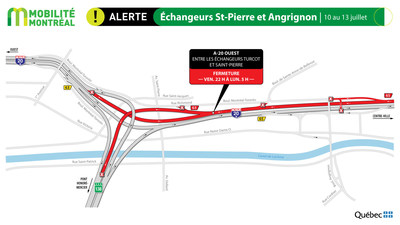 A20 ouest entre Turcot et Saint-Pierre, fin de semaine du 10 juillet (Groupe CNW/Ministre des Transports)