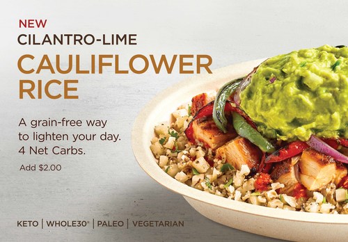 Chipotle will test Cilantro-Lime Cauliflower Rice at 55 restaurants in Denver and throughout Wisconsin starting July 15. Chipotle’s latest plant-based option is made with real, grilled cauliflower, seasoned with fresh-chopped cilantro, lime juice and salt, prepared fresh in-restaurant every day.