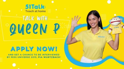 Miss Universe 2015 Pia Wurtzbach, during a livestream show, announced to her millions of fans her new role as 51Talk’s Philippine brand ambassador. (PRNewsfoto/51Talk)