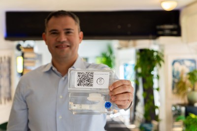 Daniel Uribe, CEO of GenoBank.io holding a Saliva Kit Displayed provided by DNA Genotek Inc.
