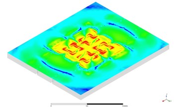 Electric field animation of a 28 GHz 5G array composed of probe fed patch antenna elements in Ansys HFSS