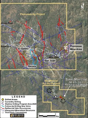 Figure 1: Location of Drilling Areas at the Plomosas and San Marcial Projects (CNW Group/GR Silver Mining Ltd.)