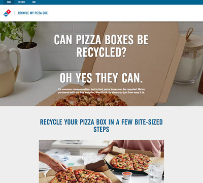 The homepage of recycling.dominos.com, the site launched by Domino's and its box supplier to share the facts about pizza box recycling.