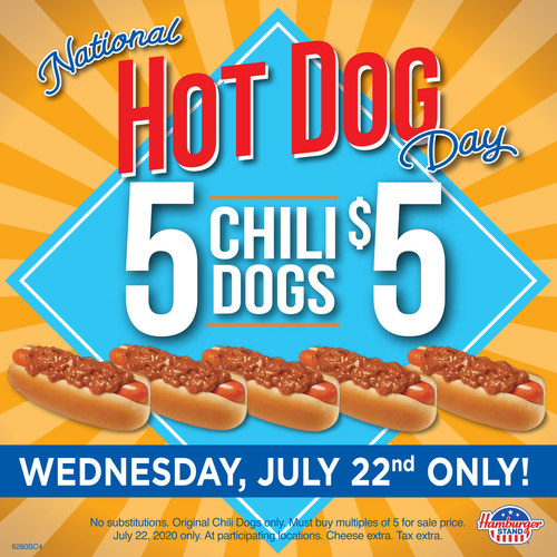 Hot Dog deal alert! Hamburger Stand is serving up 5 Chili Dogs for just $5 on 7/22 to celebrate National Hot Dog Day!