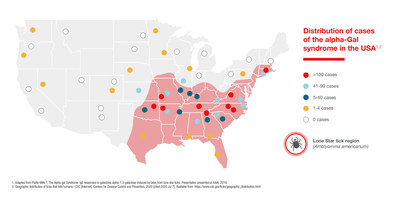 Distribution of cases of the alpha-Gal syndrome in the USA