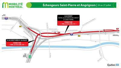 A20 entre échangeurs Saint-Pierre et Angrignon, fin de semaine du 24 juillet (Groupe CNW/Ministère des Transports)