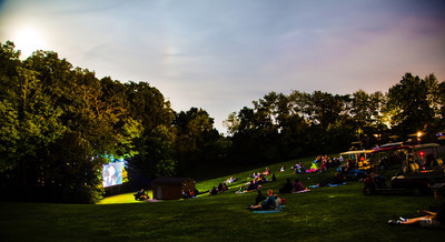 Thousand Trails Campgrounds kicks off “Cinema Under the Stars” this weekend. The movie nights will now be a regular activity at select campgrounds across the country, as adjustments for social distancing activities continue throughout 2020. Pictured is one of the very first movie nights from Plymouth Rock Camping Resort in Wisconsin.