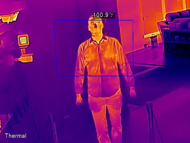 Thermal Cameras with skin temperature measurement can provide pre-screening triage for buildings as people enter. When paired with our AVM system, personnel can receive text and email alerts as well so that they can further screen for elevated body temperatures or fevers before granting admittance to the building or enacting building security and sanitation protocols