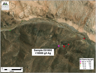 Figure 3. Distribution of received samples at Fierro Bajo target (CNW Group/Sable Resources Ltd.)