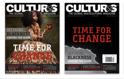 Culturs - the global multicultural magazine's "Time for Change" issue (l t r) subscriber cover and retail cover