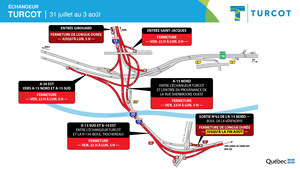 Projet Turcot - Fermetures dans le secteur de l'échangeur Turcot et du corridor de l'autoroute 15 du 31 juillet au 3 août 2020
