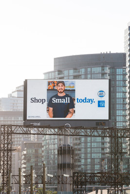 Local Toronto business Aba's Bagels featured on high-impact billboard as part of Amex's #ShopSmall campaign (CNW Group/American Express Canada)