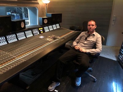 Chris Erhardt, CEO and Co-Founder of Tunedly in a recording studio in Los Angeles in December 2018.
