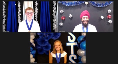 The top three winners of Virtual Regeneron Science Talent Search 2020. Clockwise from top left: Brendan Crotty (third place), Jagdeep Bhatia (second place) and Lillian Petersen (first place).