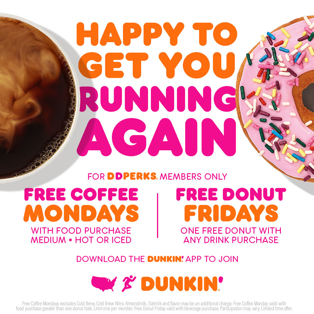 Doubling Down To Perk Up Your Week Dunkin Introduces Free Coffee Mondays And Brings Back Free Donut Fridays For Dd Perks Members