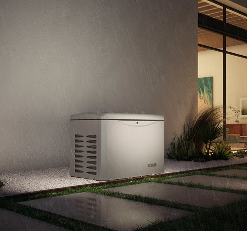 An automatic standby generator, like this one from KOHLER, is piece of electrical equipment that is permanently installed outside a home, similar to a central air conditioning (AC) unit. It runs on natural gas or liquid propane (LP) and is wired into a home's electrical system. When power is lost, the standby generator automatically kicks in – generally within seconds – and can power any hard-wired systems and appliances.