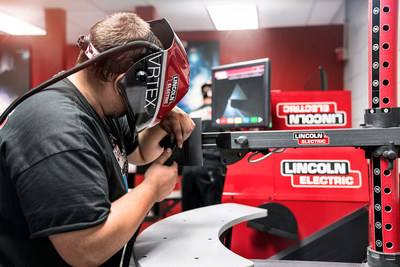 A UTI student trains on the virtual reality welder, developed by welding industry leader and UTI partner, Lincoln Electric.