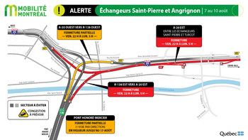 A20 est entre Turcot et Saint-Pierre, fin de semaine du 7 août (Groupe CNW/Ministère des Transports)
