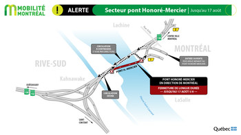 Rappel – contresens pont Honoré-Mercier jusqu'au 17 août (Groupe CNW/Ministère des Transports)