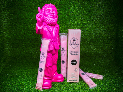 Ice Dreams Poptails (Cosmo flavor) with Victory Gnome in pink