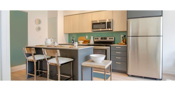Image showcasing TMLP 12-mo. | LEED Certified, Linear glass tile backsplash - apts ...