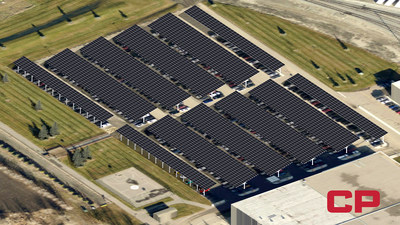 An artist rendering of CP's planned solar energy farm at its corporate headquarters in Calgary. (CNW Group/Canadian Pacific)