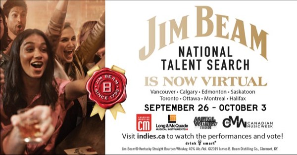 Canadian Music Week is pleased to announce the Jim Beam National Talent Search Tour will take place virtually September 26 – October 3, 2020, with 30-minute episodes spotlighting five bands from eight Canadian cities. (CNW Group/Canadian Music Week)
