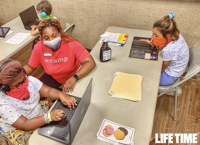 Children enrolled in Life Time's Distance Learning Support Camps will be placed into small groups according to current guidelines from state and local governments. Parents can choose full or partial days of care to build a schedule that meets their needs.