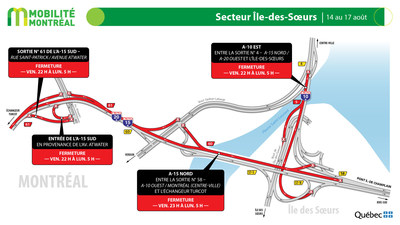A15 nord et secteur le des Soeurs, fin de semaine du 14 aot (Groupe CNW/Ministre des Transports)