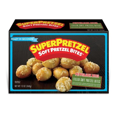 SUPERPRETZEL® Filled Soft Pretzel Bites are available in three top-selling cheese flavors – Mozzarella, Pepper Jack and Pub Cheese.