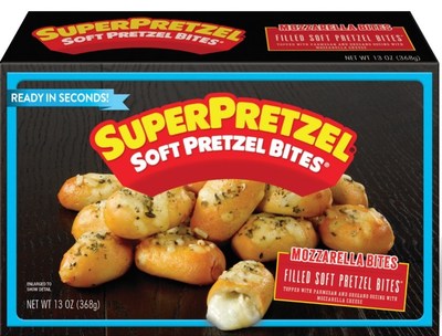 SUPERPRETZEL® Filled Soft Pretzel Bites are available in three top-selling cheese flavors – Mozzarella, Pepper Jack and Pub Cheese.