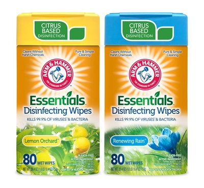 ARM & HAMMER™ Essentials Disinfecting Wipes are now available at retailers nationwide. Powered by baking soda and citric acid, the wipes disinfect without harsh chemicals for a pure and simple approach to cleaning. The ARM & HAMMER Essentials Disinfecting Wipes are EPA-certified to kill 99.9 percent of viruses and bacteria, including COVID-19, influenza and rhinovirus.