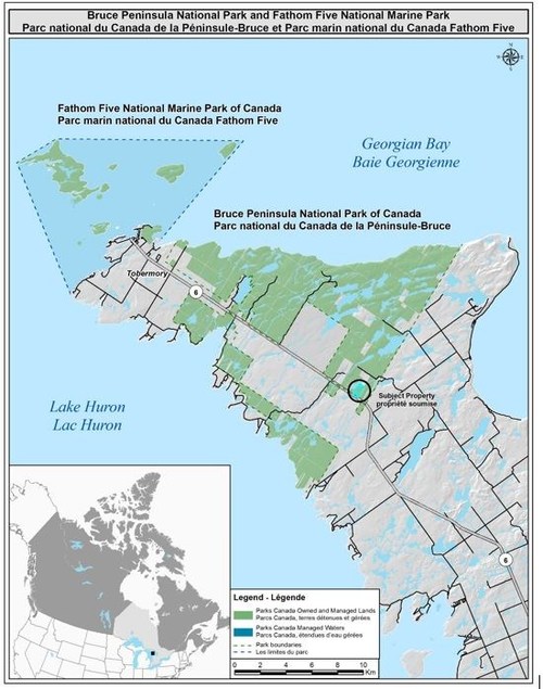 Carte du Parc national du Canada de la Péninsule-Bruce. Source: Parcs Canada (Groupe CNW/Parcs Canada)