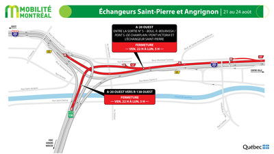 A20 ouest entre Turcot et Saint-Pierre, fin de semaine du 21 aot (Groupe CNW/Ministre des Transports)