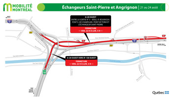 A20 ouest entre Turcot et Saint-Pierre, fin de semaine du 21 août (Groupe CNW/Ministère des Transports)